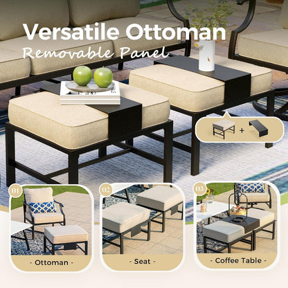 5-Piece Wrought Iron Patio Conversation Set, Swivel Chairs, Beige4