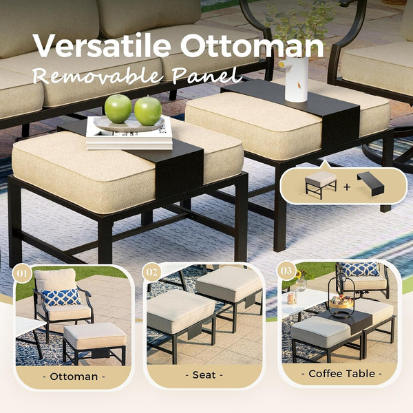 5-Piece Wrought Iron Patio Conversation Set, Swivel Chairs, Beige4