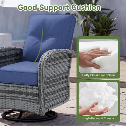 12 PCS Patio Furniture Set, Outdoor Sectional All-Weather Wicker Conversation Set with Swivel Rocker Chairs, 4'' Thick Cushions for Backyard Poolside(Navy/Grey)5