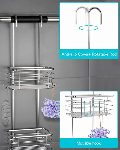 3-Tier Hanging Shower Rack - Door Organizer with 2 Hooks for Razor, Shower Balls and More (3 Tiers)6