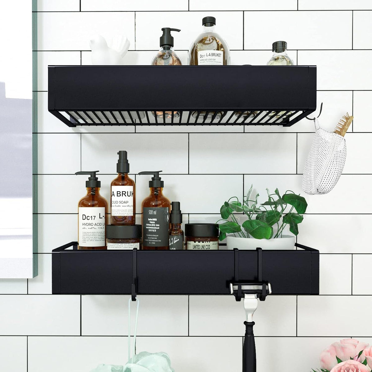 shower-caddy-adhesive-shower-organizer-with-hooks-shower-shelves-for-inside-shower-no-drilling-shower-rack-holder-shower-storage-for-bathroom-kitchen-spice-rack-2-pack-black