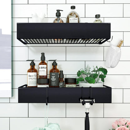 Shower Caddy, Adhesive Shower Organizer with Hooks, Shower Shelves for inside Shower, No Drilling Shower Rack Holder, Shower Storage for Bathroom, Kitchen Spice Rack-2 Pack Black4