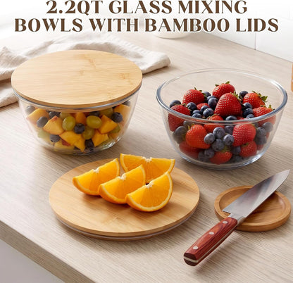 2 Pcs 2.1 Qt Glass Mixing Bowls with Bamboo Lid, Large Salad Bowl6