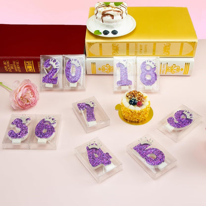 Birthday Number Candles,Purple Crown Birthday Candles for Cake,Glitter Number 7 Candle Cake Topper with Sequins for Anniversary Celebrations Supplies (Number 7)6