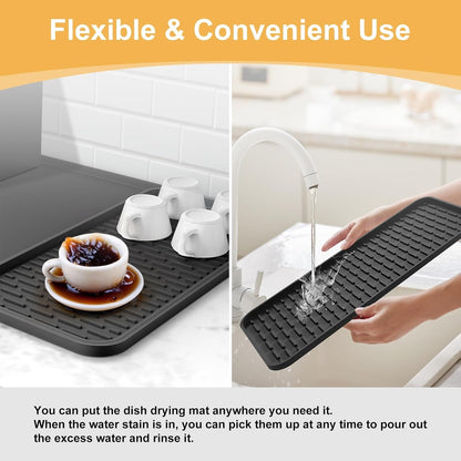 Silicone Coffee Mat, 24''X16'' Bar Mat with Detachable Dish Drying Mat - Fits under Coffee Maker & Dish Rack4