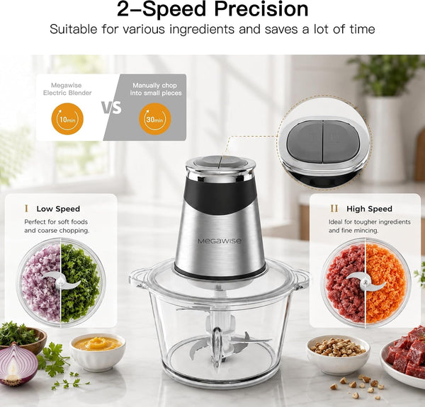 Food Processor, 800W Electric Meat Grinder, 1.8L Stainless Steel Bowl & 1.8L Glass Bowl, Dual Speed Modes for Meat, Onion, Vegetables, Nuts, Fruits, Baby Food5