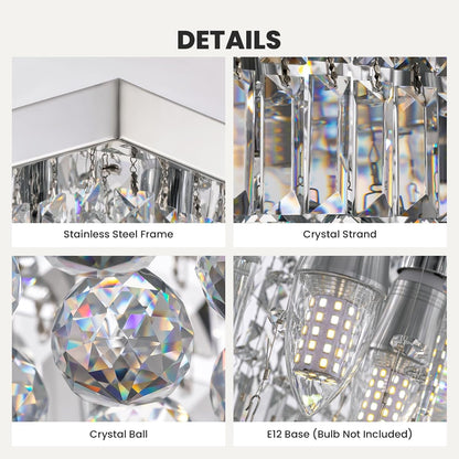 Rectangular Chandelier, Modern Dining Room Light Fixture with Raindrop Chandelier Crystals, 13-Light Flush Mount Rectangle Chandelier for Dining Room Kitchen,Chrome Finish L59'' X W10'' X H9''6