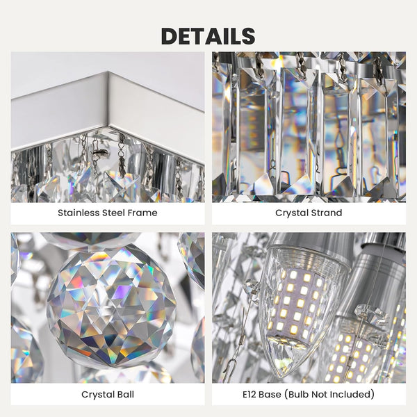 Rectangular Chandelier, Modern Dining Room Light Fixture with Raindrop Chandelier Crystals, 13-Light Flush Mount Rectangle Chandelier for Dining Room Kitchen,Chrome Finish L59'' X W10'' X H9''6