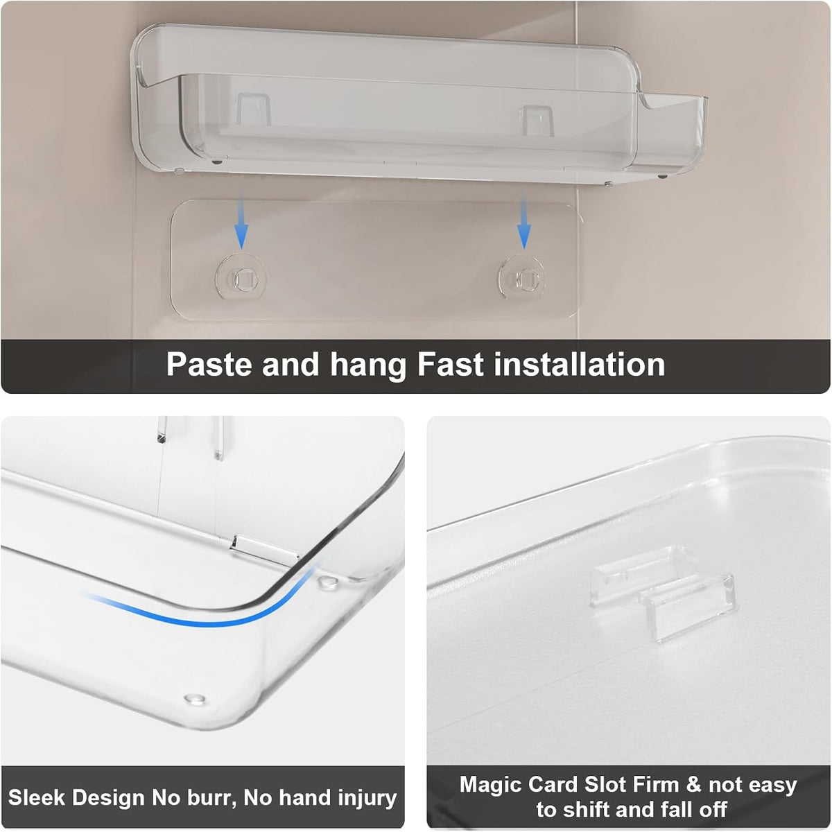 plastic-wall-mount-organizer-adhesive-clear-acrylic-shelf-no-drilling-hang-walls-shower-caddies-with-self-adhesive-tape-for-bathroom-kitchen-utility-room-3-8d-x-12-8-w-x-3-3-h