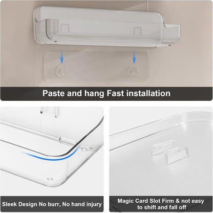 Plastic Wall Mount Organizer, Adhesive Clear Acrylic Shelf, No Drilling Hang Walls Shower Caddies, with Self Adhesive Tape, for Bathroom, Kitchen, Utility Room,3.8D X 12.8" W X 3.3" H7