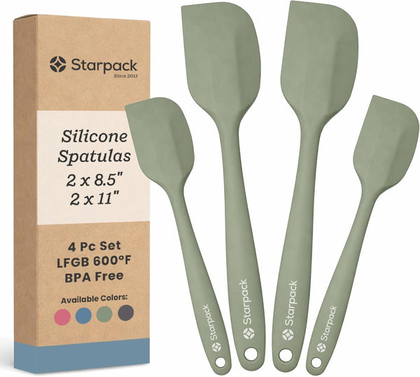 Starpack 'Scrape and Stir' Silicone Rubber Spatula Set (4-Piece) - LFGB Non Toxic, 600°F Heat Resistant, Bpa-Free, One-Piece Kitchen Baking Spatulas - Dishwasher Safe for Nonstick Cookware Sage Green1