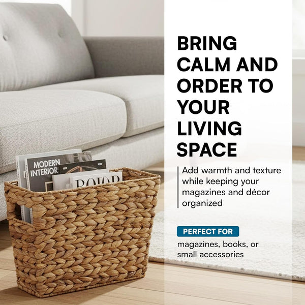 Woven Water Hyacinth Wicker Storage Basket, Magazine, Natural2
