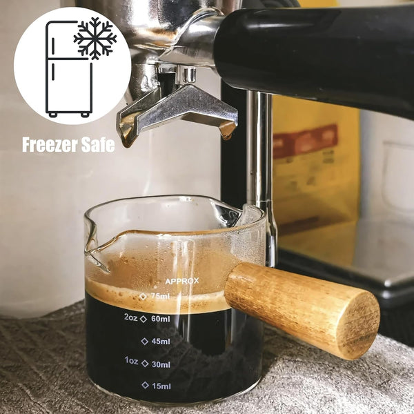 2 Pack Espresso Shot Glass with Wooden Handle, 75ML Measuring Pitcher Cup3