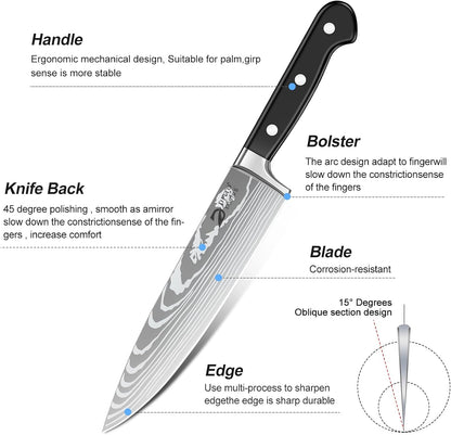 Chef Knife Sets with Roll Bag, Sharp Kitchen Knife Set with Sharpener3