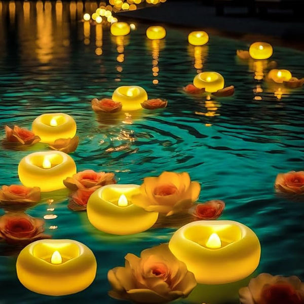 Floating Candles, Water Activated Flameless LED Tea Lights, Waterproof Battery Operated Candles for Wedding Centerpieces, Glass Cylinder Vases, Pool Decoration, Home Decor, 24 Pack, 200 Hours1