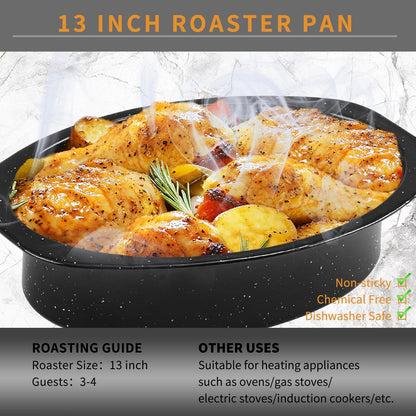 Granite Roaster Pan, Small 13” Enameled Roasting Pan with Domed Lid. Oval Turkey Roaster Pot, Broiler Pan Great for Small Chicken, Lamb. Dishwasher Safe Cookware Fit for 7Lb Bird4