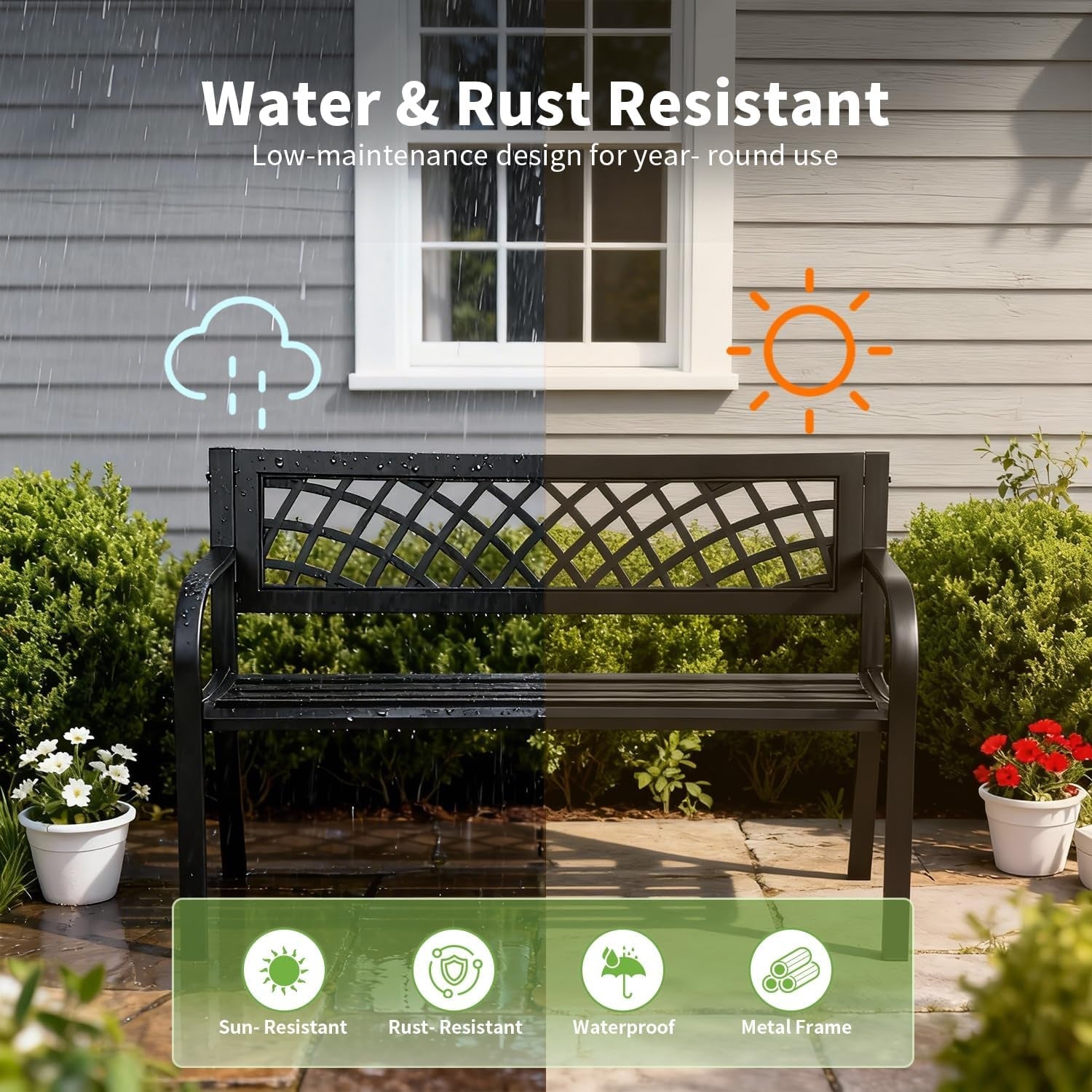 46-outdoor-garden-bench-black-480lbs-load-capacity-heavy-duty-metal-patio-bench-with-grid-design-rust-weather-resistant-for-lawn-yard-parks-patio-porch-entryway