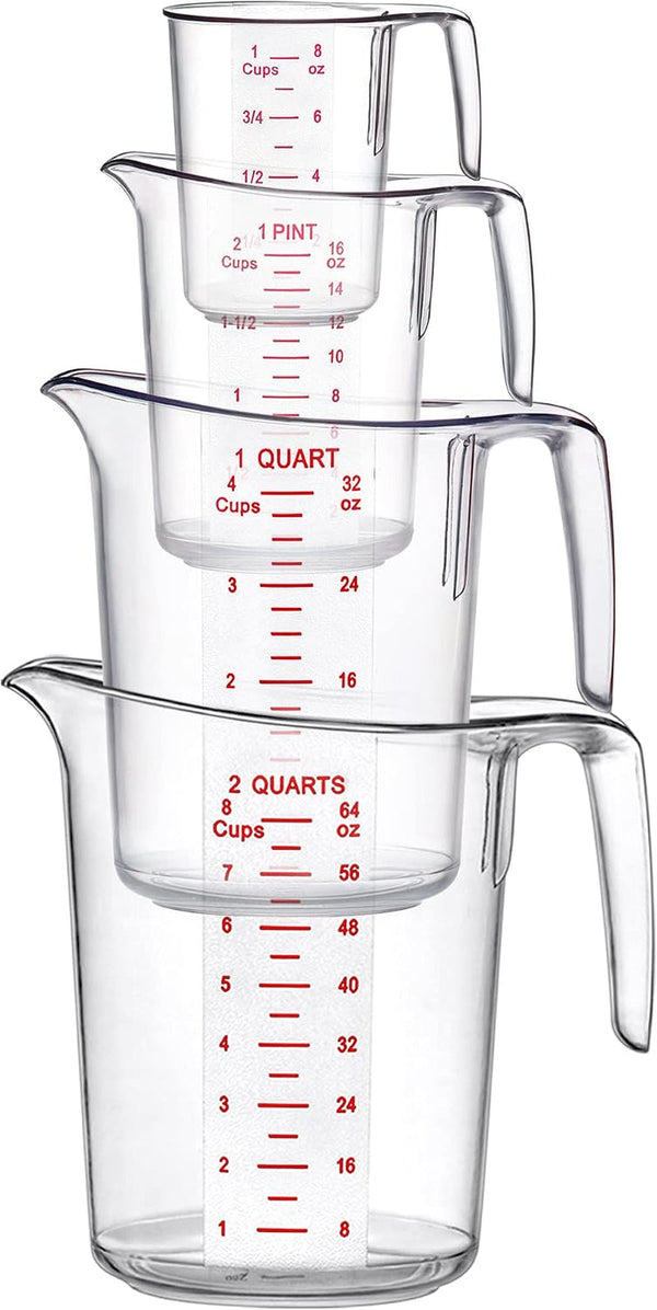 '- Melissa - Plastic Measuring Cups (4-Piece Set), Food-Grade Measuring Jugs, 1/2/4/8-Cup Capacity, Unbreakable, Stackable, Dishwasher-Safe, Great for Oil, Vinegar, Flour, and More4