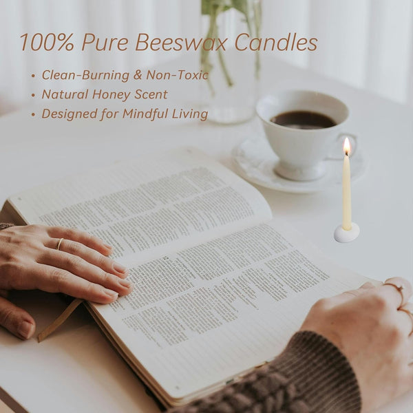 20 Minute 100% Pure Beeswax Candles, Mini Mindful Meditation Taper Candles, Smokeless & Dripless with Holder for Yoga, Prayer, Relaxation (White,24 Pack)7