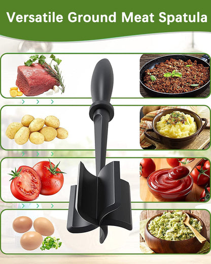 Upgrade Meat Chopper Hamburger Masher Ground Beef Smasher Utensil Mix Tool | Premium Heat Resistant Meat Masher, Nylon Potato Mashers Beef Smasher, Dishwasher Safe Non Stick Mix & Chop Tool Gift, Black3
