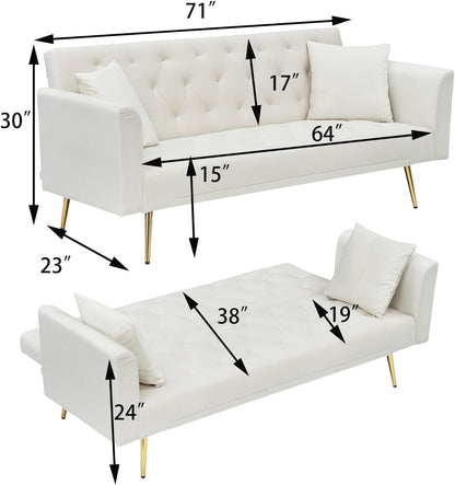 71" Modern Velvet Sofa Bed Futon, Convertible Sleeper Couch, Adj. Backrest2