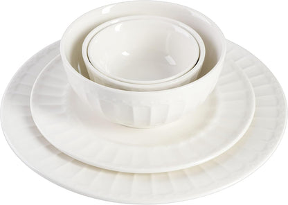 Zen Buffet Porcelain Ceramic Dinnerware Sets for 8, Plates and Bowls Set (40Pcs), White Embossed Dishes3