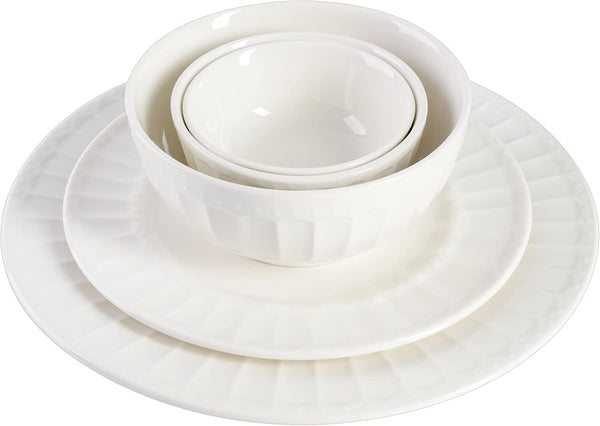 Zen Buffet Porcelain Ceramic Dinnerware Sets for 8, Plates and Bowls Set (40Pcs), White Embossed Dishes3