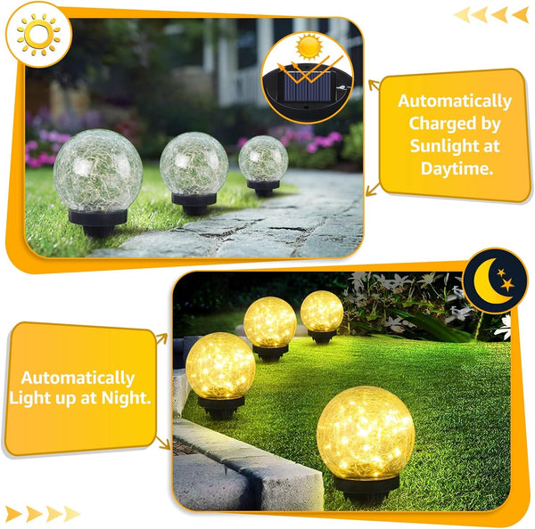 2-Pack Garden Solar Lights Outdoor, Cracked Glass Ball Light Waterproof, Decorative Solar Globe Lights Warm White for Yard Pathway Patio Lawn5