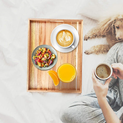 Acacia Wood Serving Tray with Handles (17 Inches) – Decorative Serving Trays Platter for Breakfast in Bed, Lunch, Dinner, Appetizers, Patio, Ottoman, Coffee Table, BBQ, Party –Great for Lap &Couch8