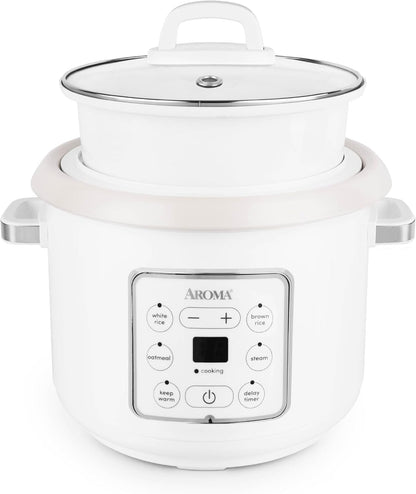 Corecoat™ Digital Rice Cooker (8 Cups Cooked) and Steamer with Nonstick Ceramic Rice Cooker Pot Coating and Pop-Up Steam Tray, 2 Quarts1
