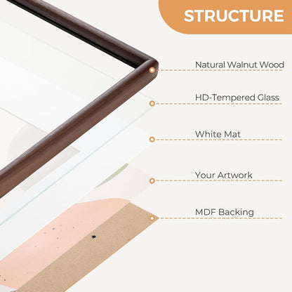 11X14 Picture Frame Matted to 8X10, Walnut Wood, Tempered Glass7