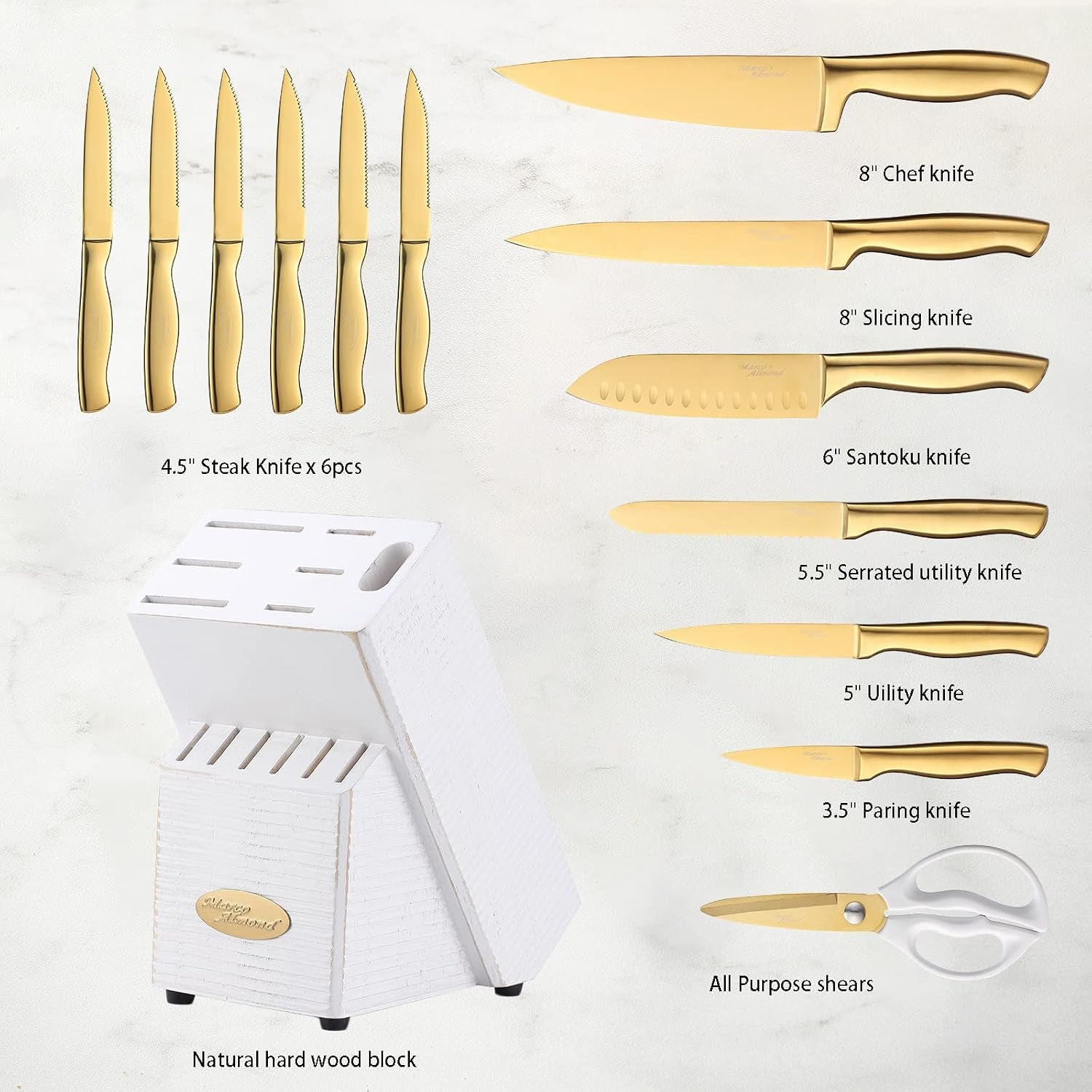 ®-gold-knife-set-knife-block-set-ma21-titanium-coated-14-pieces-stainless-steel-chef-gold-kitchen-knife-sets-with-white-block-forged-stainless-steel-razor-sharp-non-stick-anti-rust-restaurant-grade-ergonomic-handles-full-tang-gift-box