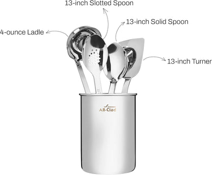 All-Clad 5-Piece Stainless Steel Kitchen Utensil Set – Includes Ladle, Solid Spoon, Slotted Spoon, Turner & Storage Caddy – Heavy-Gauge, Ergonomic, Dishwasher Safe, Silver6