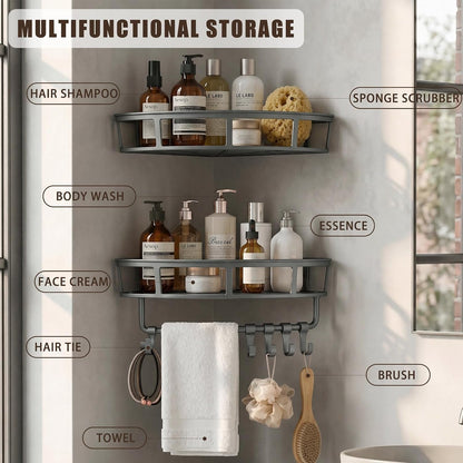 Shower Caddy Hanging 2 Pack, Rustproof Adhesive Corner Shower Shelves8