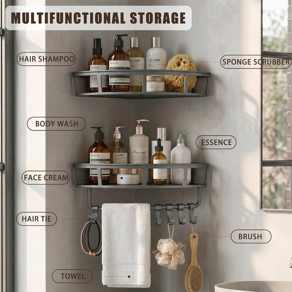Shower Caddy Hanging 2 Pack, Rustproof Adhesive Corner Shower Shelves8