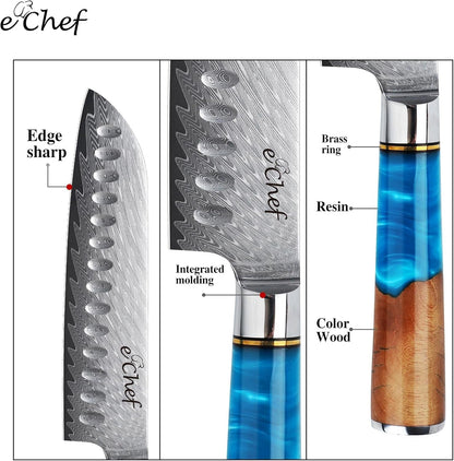 7-Inch Santoku Knife, Professional Damascus VG10 Steel Kitchen Chef Knife, Wood Grain Resin Handle, Comes with Gift Box (7.5-Inch Santoku Knife)3