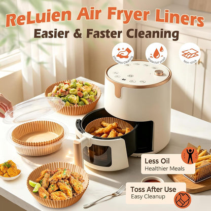 Air Fryer Liners Disposable, 8 Inch round Paper for 5-8 QT Air Fryers | 100 Pcs Unbleached Parchment Paper, Non-Stick, Greaseproof for Baking, Roasting, Microwave, Oven, Airfryer Basket Accessories5