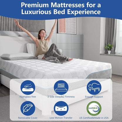 Extra Firm Mattress King 16 Inch,Premium Cool Green Tea/Gel Memory Foam Mattress in Box with Fiberglass-Free Cover,Dual Side Medium-Firm High-Density-Mattress for Back Pain,Certipur-Us,In Usa,80"X76"4