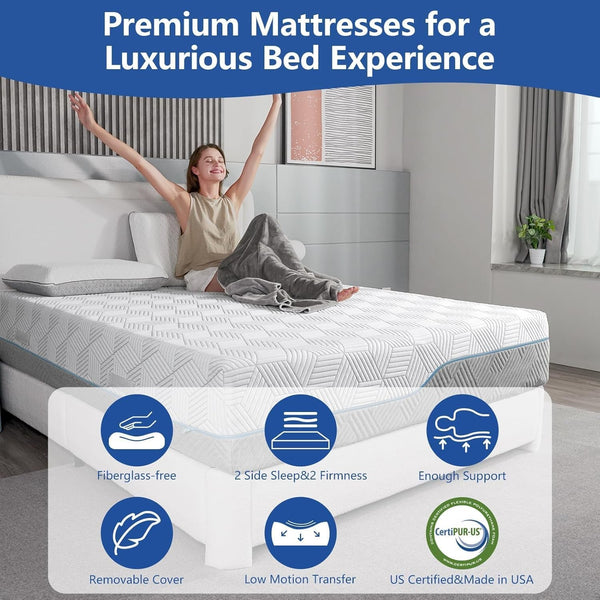 Extra Firm Mattress King 16 Inch,Premium Cool Green Tea/Gel Memory Foam Mattress in Box with Fiberglass-Free Cover,Dual Side Medium-Firm High-Density-Mattress for Back Pain,Certipur-Us,In Usa,80"X76"4