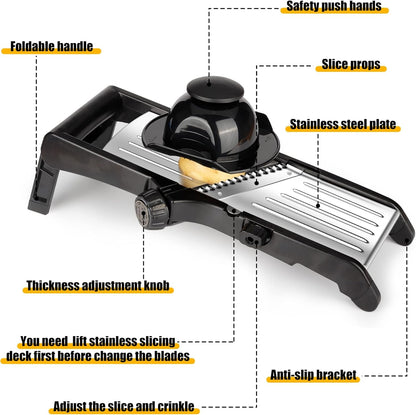Mandoline Slicer for Kitchen, 7-In-1 Adjustable Vegetable Slicer | Stainless Steel Food Slicer, Adjustable Blade, Slices, Julienne, Waffle and French Fries Cut, Includes Gloves and Brush7