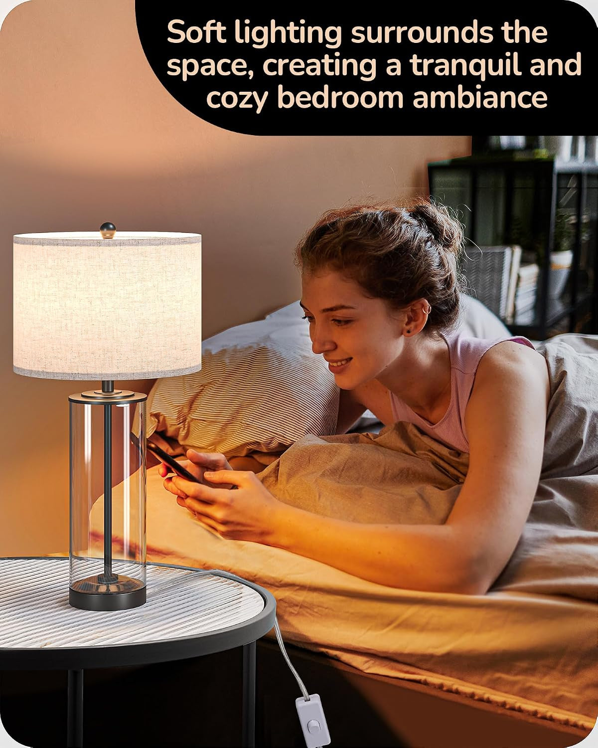 23-6-glass-table-lamp-set-of-2-diy-refillable-rotary-switch-modern-bedside-lamp-with-linen-lampshade-e26-base-nightstand-light-for-living-room-bedroom-office