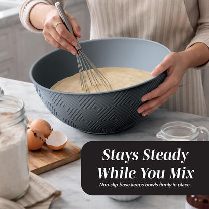 Mixing Bowls with Lids - 12 Piece Plastic Nesting Bowls Set Includes 6 Prep Bowls and 6 Lids, Microwave Safe Mixing Bowl Set, Grey Rhombus6