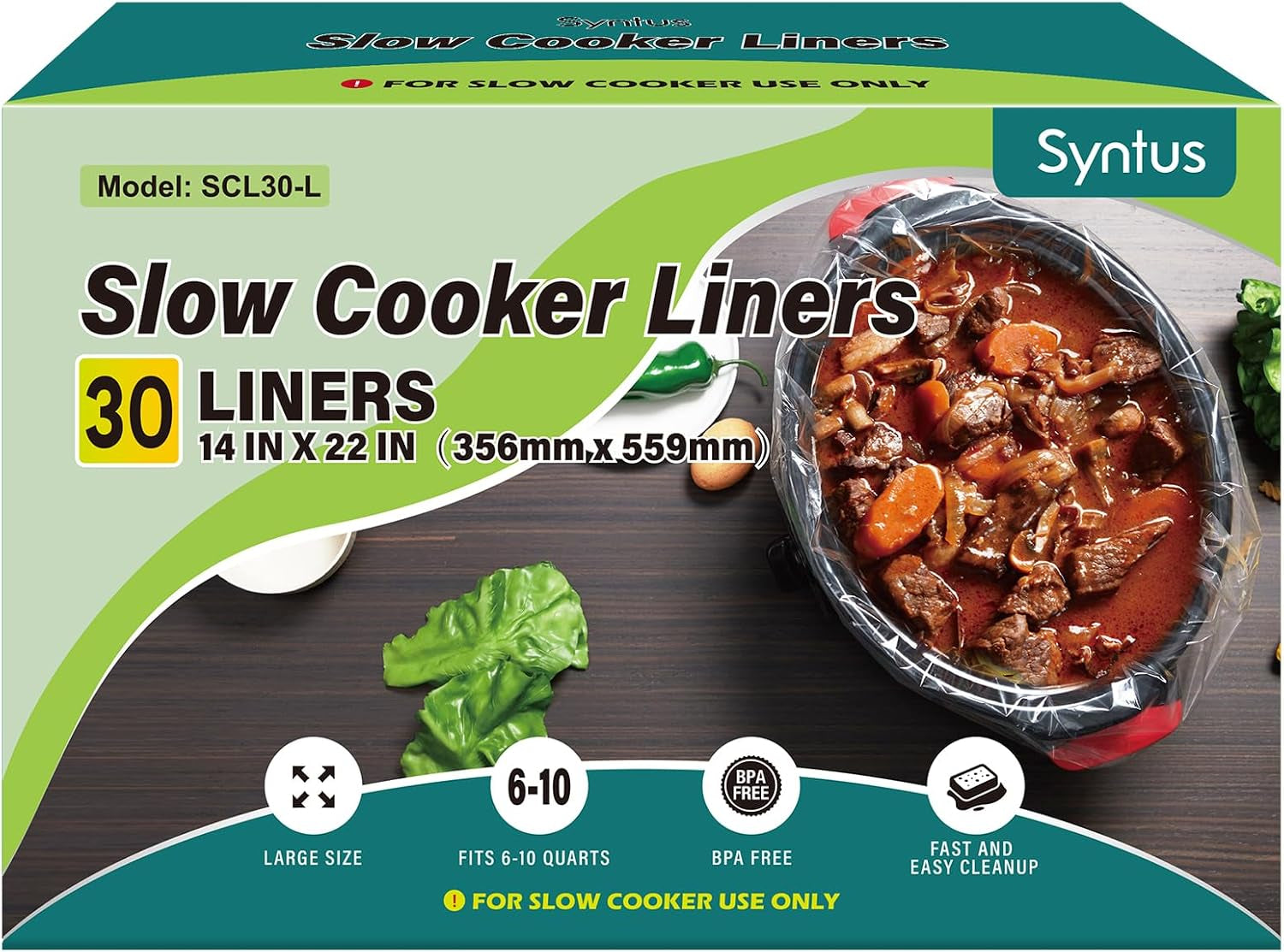 30-slow-cooker-liners-extra-large-14x-22-fit-6qt-to-10qt-pots-bpa-free-heat-resistant-up-to-400-f-durable-nylon-blend-high-tenacity-100-leak-proof-disposable-liners-easy-cleanup