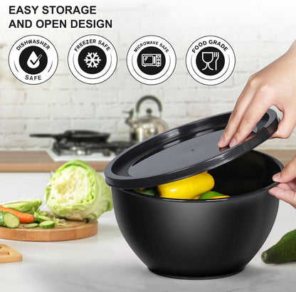 Plastic Mixing Bowls with Lids Set for Kitchen, 5 Set Nesting Bowls for Mixing, Baking, Prepping, Cooking and Serving Food, Mixing Bowls Dishwasher, Microwave Safe3