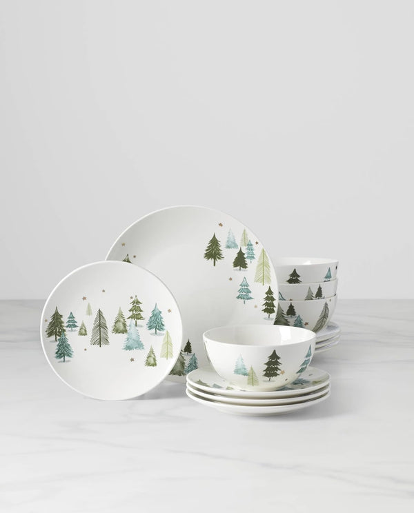 Balsam Lane Porcelain 12-Piece Christmas Dinnerware Set for 45