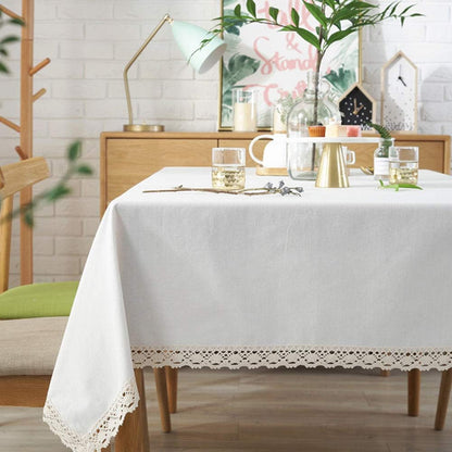 Classic Cotton Linen Lace Tablecloth Dust-Proof Table Cover for Kitchen Dinner Picnic Tabletop Home Decoration (Rectangle/Oblong, 55 X 79 Inch,Cream White)1