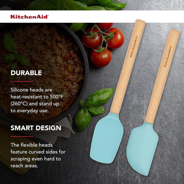 Kitchenaid Bamboo Wood Handled MINI Spatula Set with Silicone Head, Set of 2, Aqua Sky5