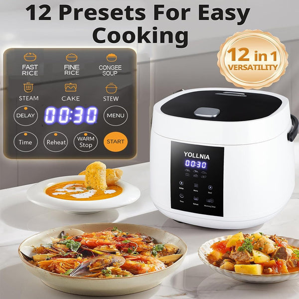 3L Rice Cooker 12 Cups (Cooked),Mini Digital Rice Cooker | 6 in 1 Multicooker for Grain,Preset,Reheat Options,12-Hr Delay Timer, Auto Keep Warm,Non-Stick Inner Pot with Steaming Basket2