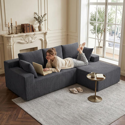 Cloud Sectional Boneless Couches for Living Room, Modular L Shaped Couch with Deep Seat Oversized Right Facing Chaise, Memory Foam Compressed Spineless 3 Seater Sofa, Wide-Striped Grey5