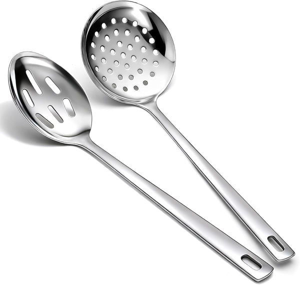 Slotted Spoons for Straining 2 Pcs 13", Stainless Steel Kitchen Spider Strainer Skimmer Ladle for Straining Pasta/Cooking/Frying, Metal Kitchen Utensils Pasta Spoon1